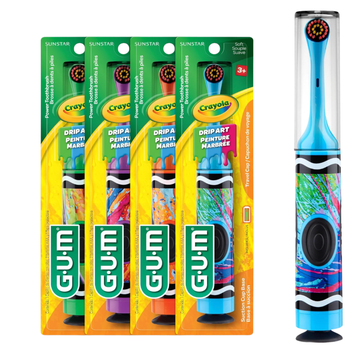 GUM Crayola Drip Art kids toothbrush in purple, blue, green and orange